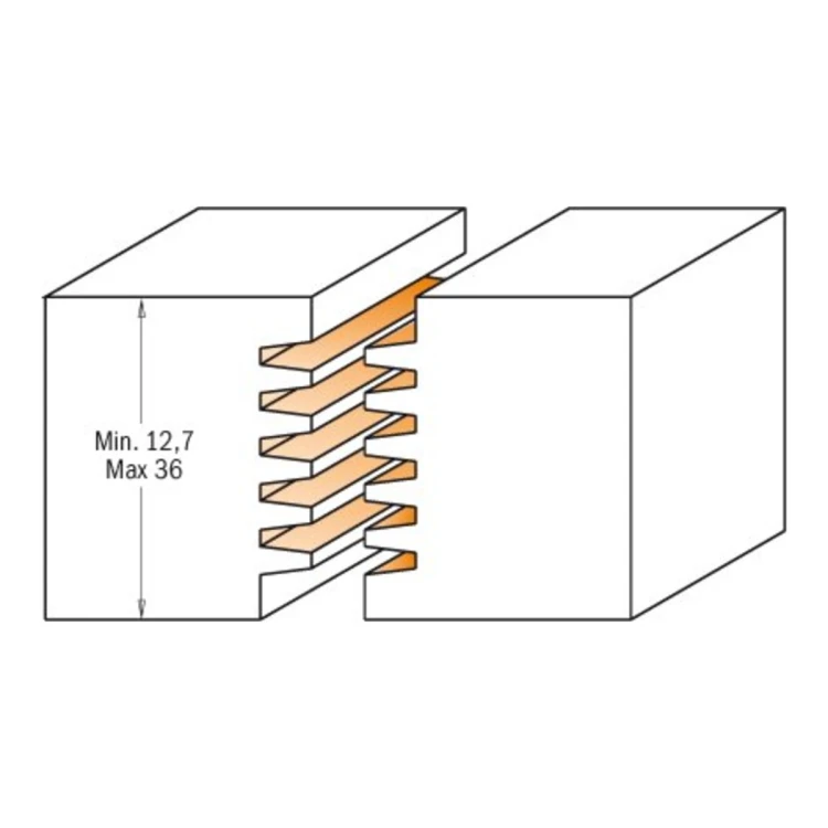 Połączenie klinowe frezem CMT 900.606, materiał 12,7-36 mm