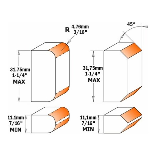 Frez CMT 900.623 - zaokrąglenie R 4,76 i faza 45°, grubość 11,1-31,75 mm