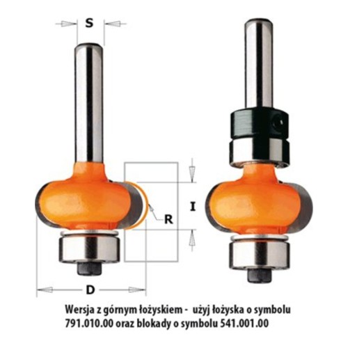 Frez wklęsły do rowków CMT 762/862 z łożyskiem - rysunek wymiarowy