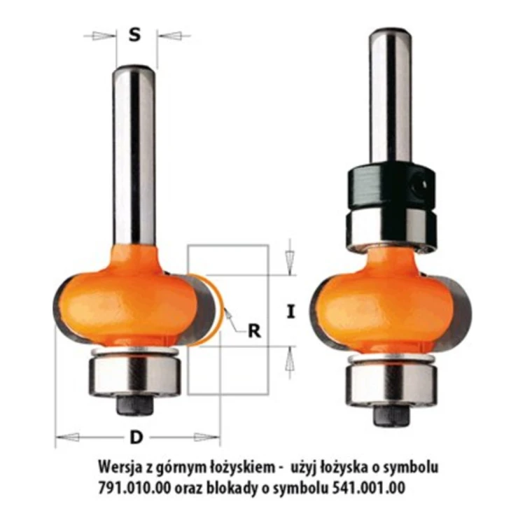 Frez wklęsły do rowków CMT 762/862 z łożyskiem - rysunek wymiarowy