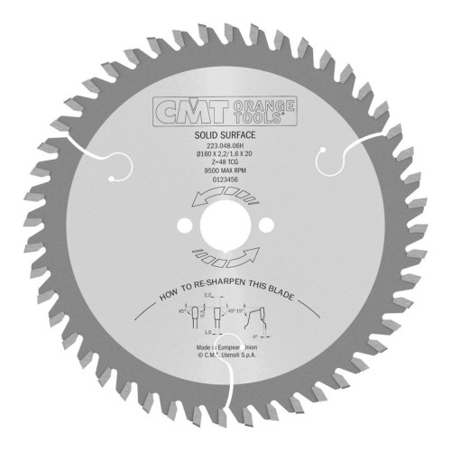 Piła tarczowa CMT 223 do płyt mineralno-akrylowych (Corian)