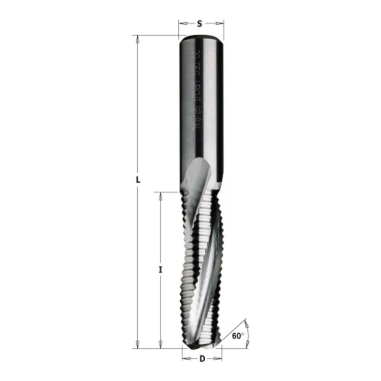 Frez spiralny zgrubny CMT 195.143/163 z V-ostrzem 60° do otworów pod zamki