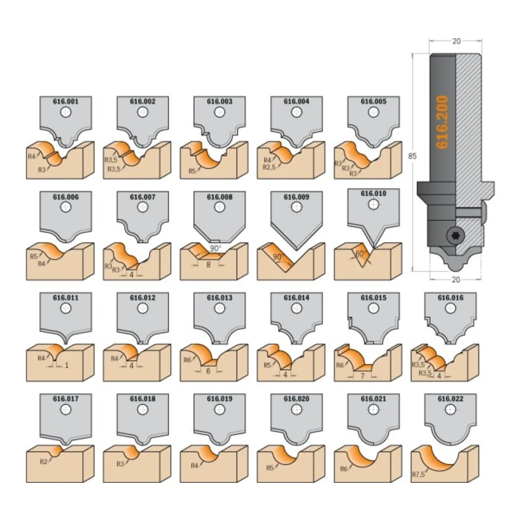 Zestaw CMT 616 do ozdabiania i grawerowania - 22 profile noży, korpusy Ø20 i Ø12 - zdjęcie 2