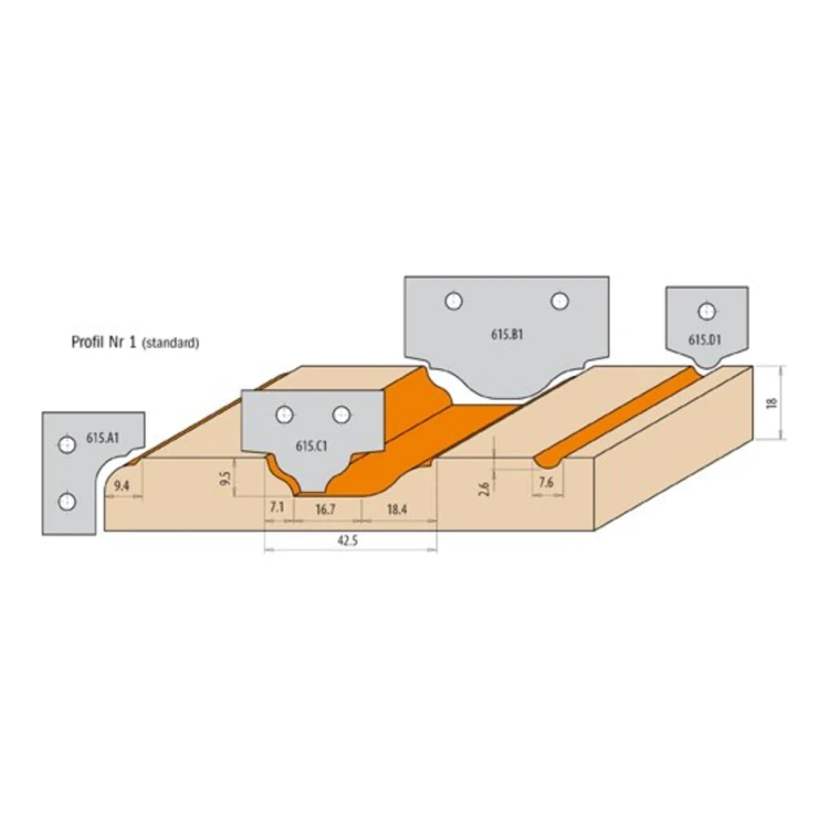 Zestaw CMT 615.004.01 do drzwi z MDF - 4 frezy, profil nr 1 - zdjęcie 3