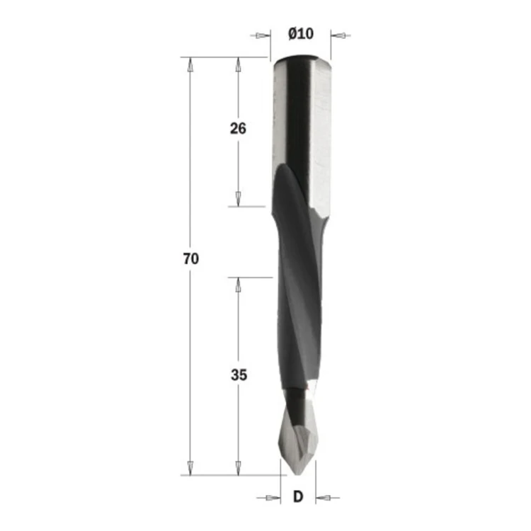 Wiertło XTreme przelotowe długie CMT 314.41/42 HM Z2, L 70 mm - D 5-10 mm, RH i LH