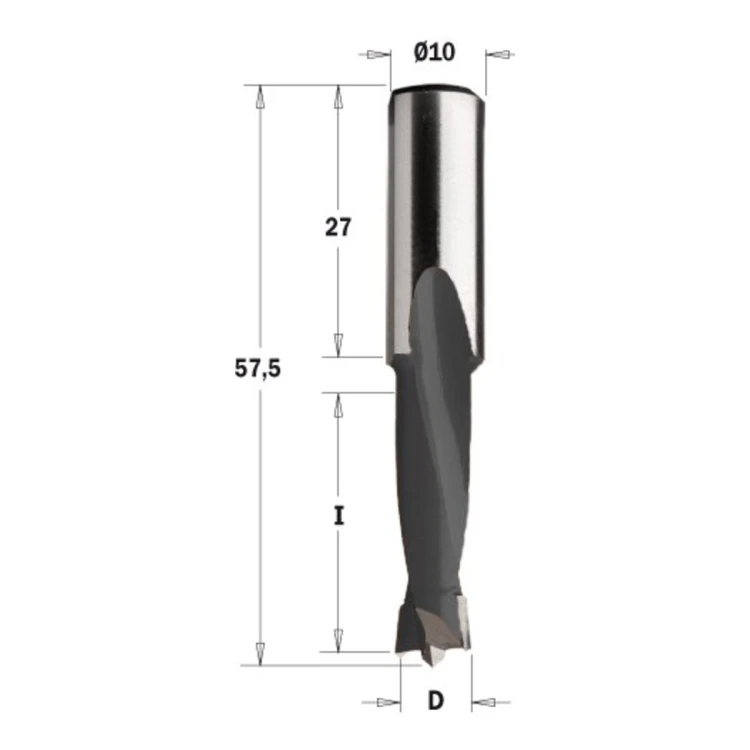 Wiertło nieprzelotowe CMT 310 HM Z2 V2, L 57,5 mm, trzpień 10x27 - D 4-16 mm, RH i LH