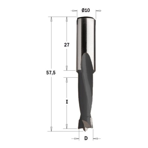 Wiertło nieprzelotowe CMT 310 HM Z2 V2, L 57,5 mm, trzpień 10x27 - D 4-16 mm, RH i LH - zdjęcie 2