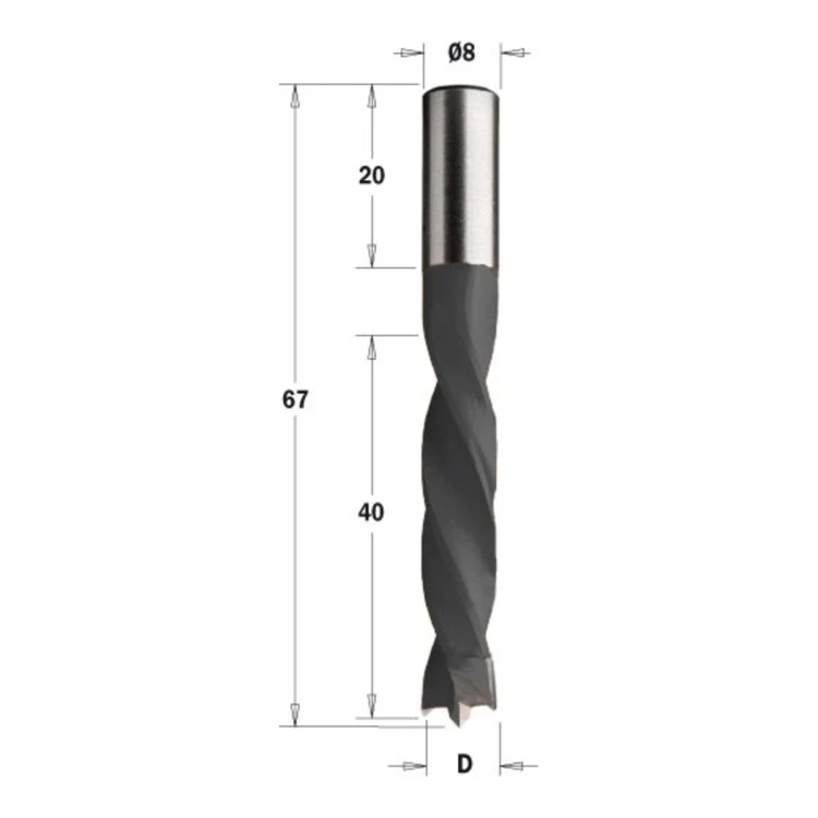Wiertło nieprzelotowe CMT 307 HM Z2 V2, L 67 mm, trzpień 8x20 - D 5-12 mm, RH i LH - zdjęcie 3