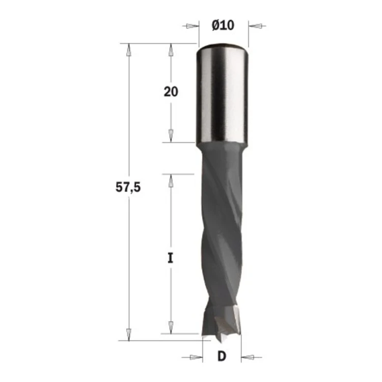 Wiertło nieprzelotowe CMT 308 HM Z2 V2, L 57,5 mm, trzpień 10x20 - D 4-16 mm, RH i LH - zdjęcie 2