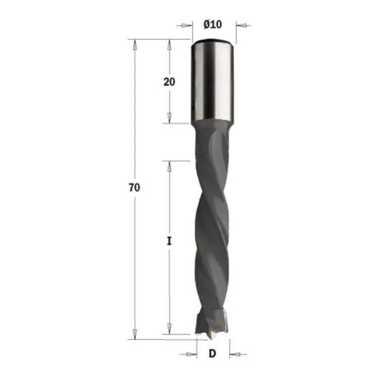 Wiertło nieprzelotowe CMT 309 HM Z2 V2, L 70 mm, trzpień 10x20 - D 4-16 mm, RH i LH - zdjęcie 3