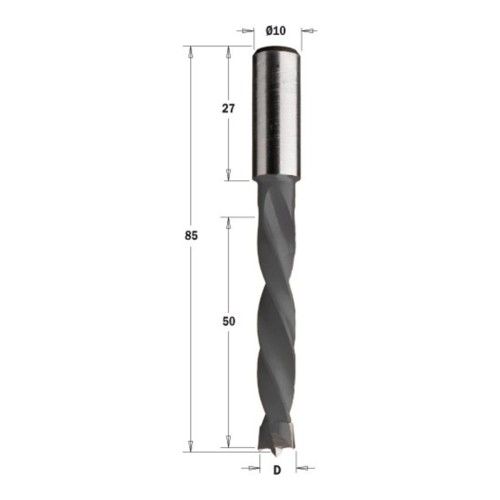 Wiertło nieprzelotowe CMT 373 HM Z2 V2, L 85 mm, trzpień 10x27 - D 5-12 mm, RH i LH