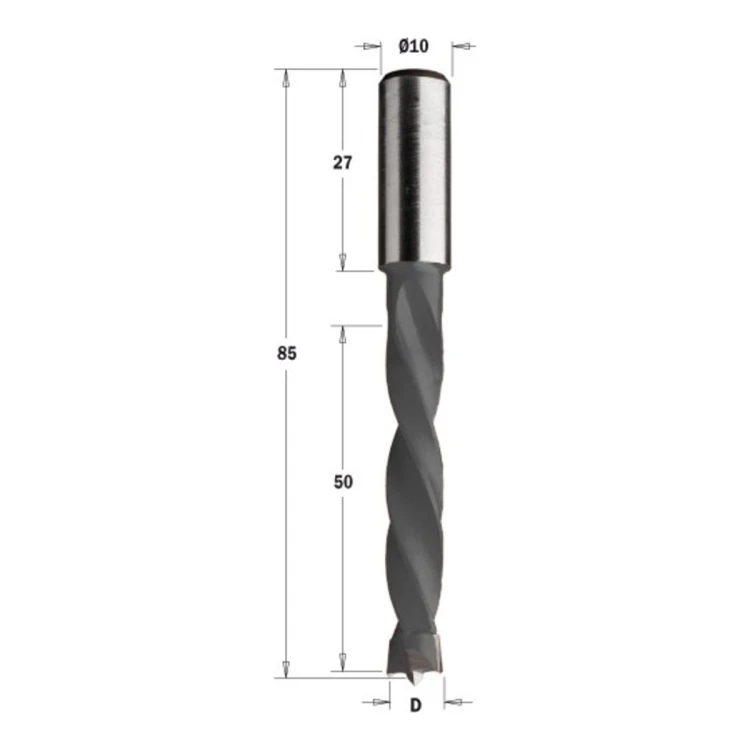 Wiertło nieprzelotowe CMT 373 HM Z2 V2, L 85 mm, trzpień 10x27 - D 5-12 mm, RH i LH