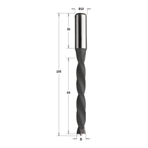Wiertło nieprzelotowe CMT 372 HM Z2 V2, L 105 mm, trzpień 10x30 - D 5-12 mm, RH i LH