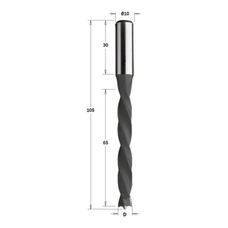 Wiertło nieprzelotowe CMT 372 HM Z2 V2, L 105 mm, trzpień 10x30 - D 5-12 mm, RH i LH
