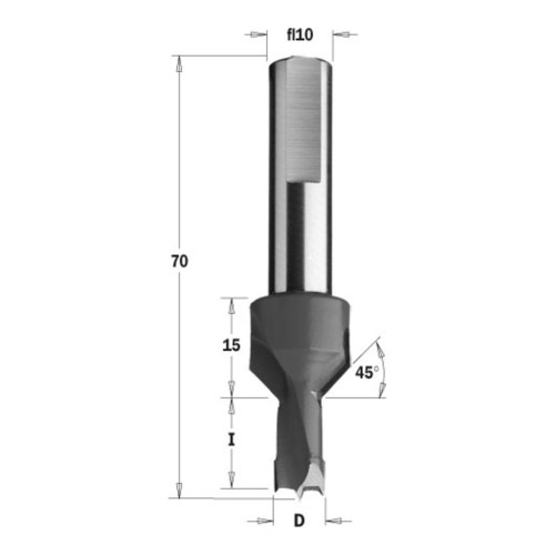 Wiertło nieprzelotowe z pogłębiaczem CMT 377 HM Z2+2, L 70 mm - D 8-10 mm, RH i LH