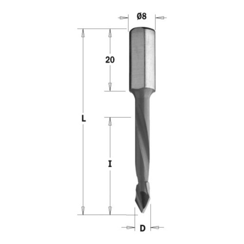Wiertło przelotowe CMT 367 HM Z2, L 56 mm, trzpień 8x20 - D 5-8 mm, RH i LH