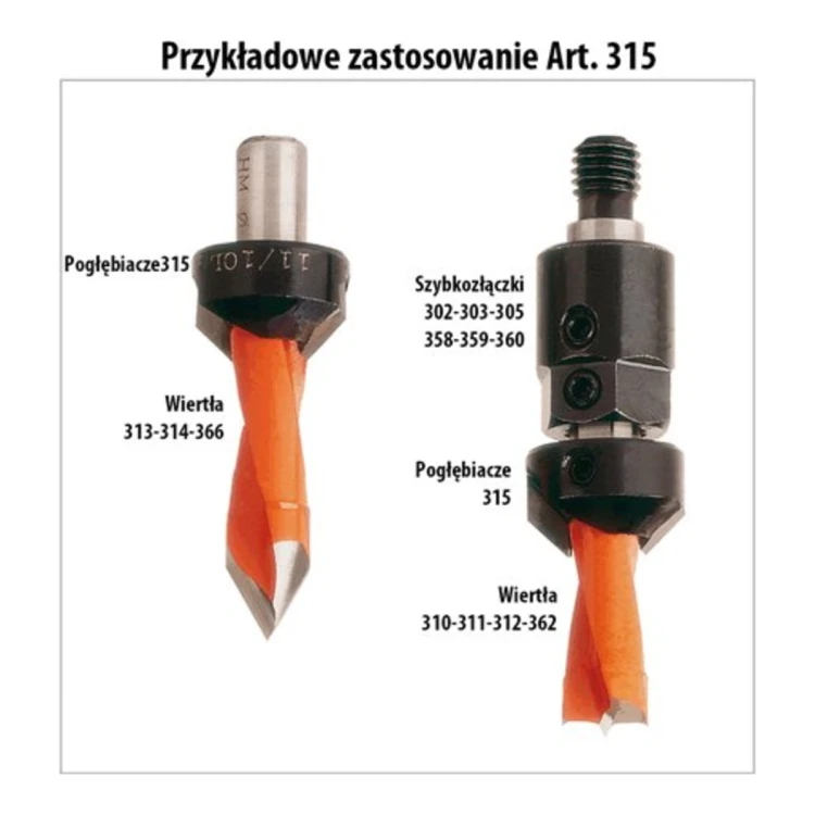 Pogłębiacz CMT 315 HM Z2 do wierteł z 2 spiralami - D 20 i 22 mm, RH i LH - zdjęcie 2