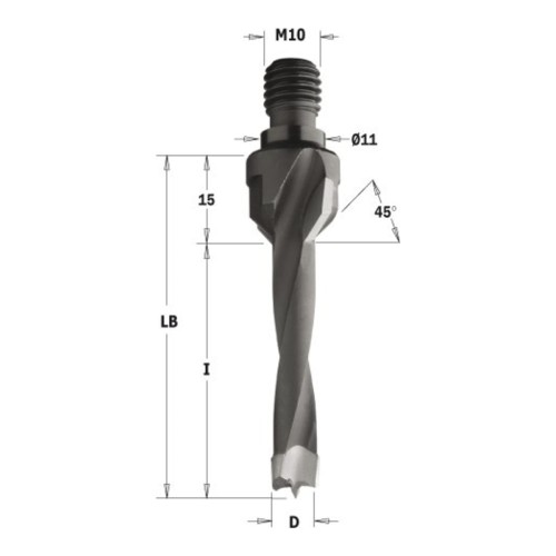 Wiertło nieprzelotowe CMT 325/327/329/330 z gwintem i gzymką HM Z2 V2, gwint M10/11x4 - D 5-10 mm, RH i LH