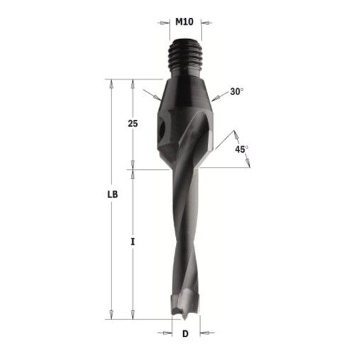 Wiertło nieprzelotowe CMT 332/334/336 z gwintem i gzymką HM Z2 V2, gwint M10/30° - D 5-10 mm, RH i LH