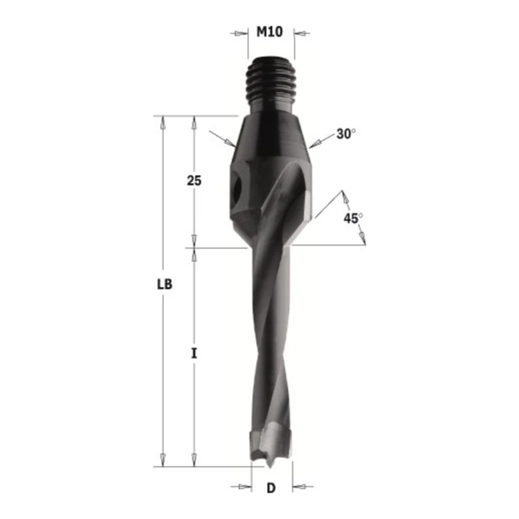 Wiertło nieprzelotowe CMT 332/334/336 z gwintem i gzymką HM Z2 V2, gwint M10/30° - D 5-10 mm, RH i LH