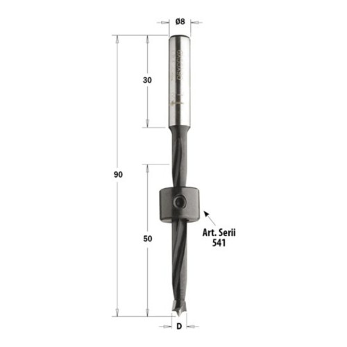 Wiertło nieprzelotowe CMT 540 HM Z2 V2, chwyt 8x30, L 90 mm - D 5-12 mm
