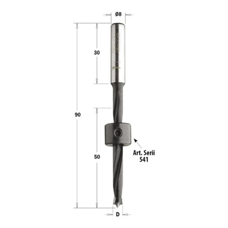 Wiertło nieprzelotowe CMT 540 HM Z2 V2, chwyt 8x30, L 90 mm - D 5-12 mm - zdjęcie 4