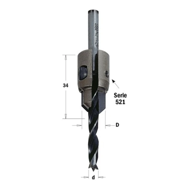 Pogłębiacz regulowany CMT 521.001.11 HM Z2 do wierteł 3-7 mm