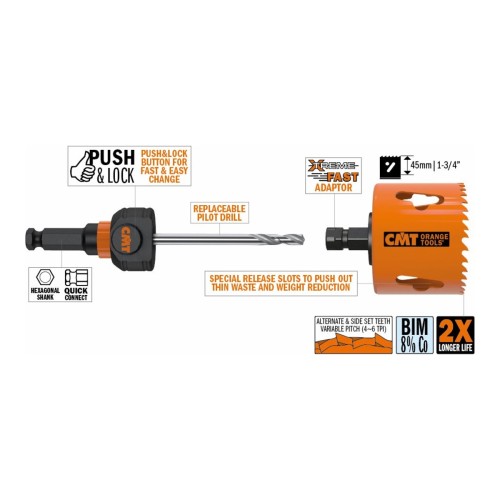 Otwornica Bi-Metal Plus CMT 551X 8% Co XTREME FAST - Ø16-168 mm, głębokość 45 mm - zdjęcie 2