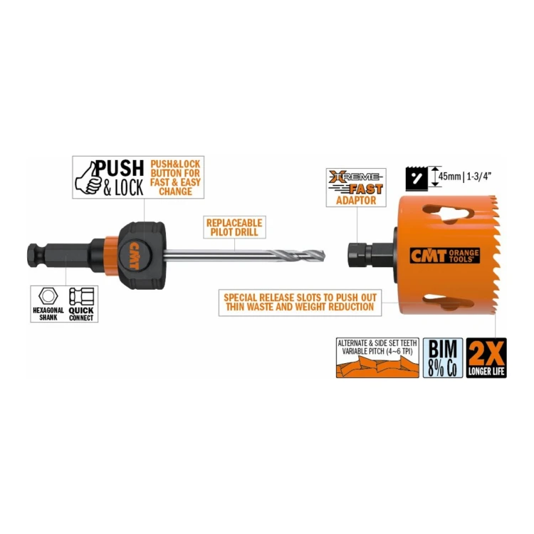 Otwornica Bi-Metal Plus CMT 551X 8% Co XTREME FAST - Ø16-168 mm, głębokość 45 mm - zdjęcie 2
