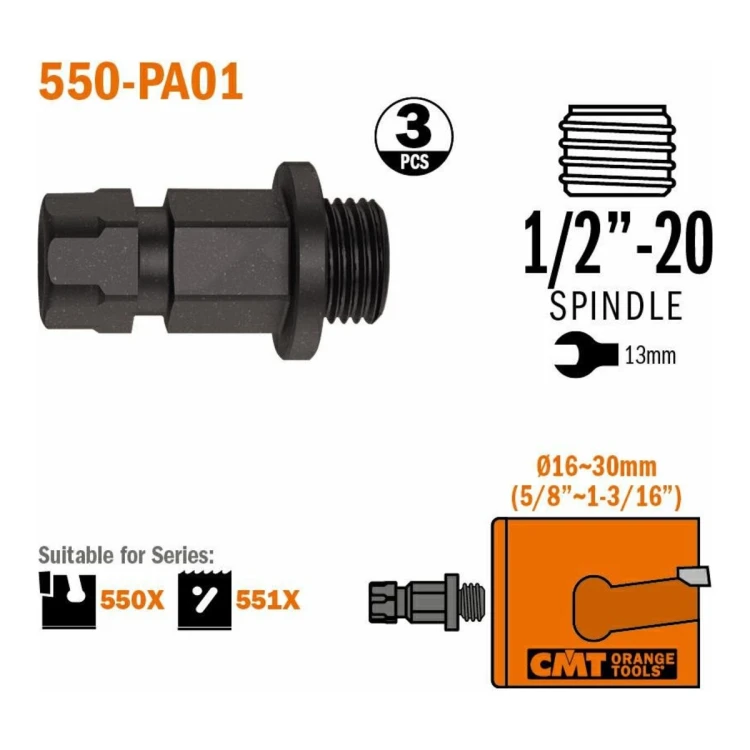 Trzpienie, wiertła prowadzące i adaptery CMT PUSH&LOCK / XTREME FAST do otwornic