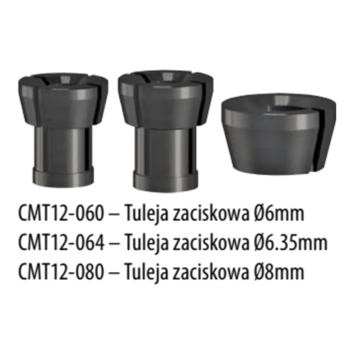 Akcesoria i części do frezarki CMT12 - podstawy A1/A2, tuleje zaciskowe, szczotki