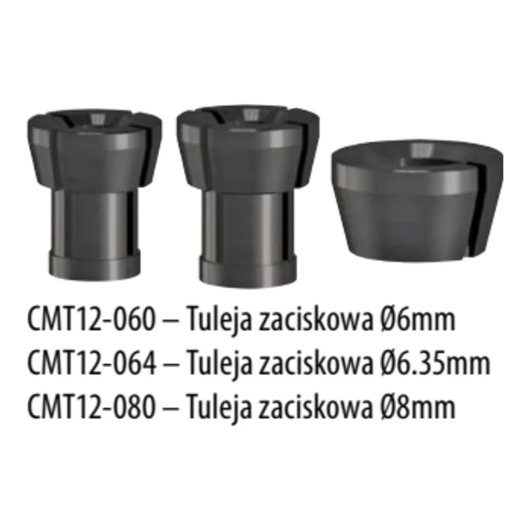 Akcesoria i części do frezarki CMT12 - podstawy A1/A2, tuleje zaciskowe, szczotki