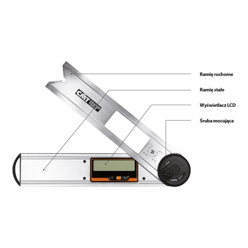 Cyfrowy kątomierz CMT DAF-001 - 0-360°, dokładność 0,05°, aluminium 260 mm