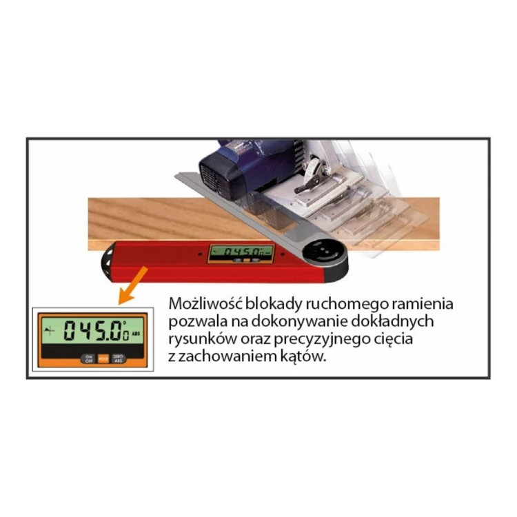 Cyfrowy kątomierz CMT DAF-001 - 0-360°, dokładność 0,05°, aluminium 260 mm - zdjęcie 3